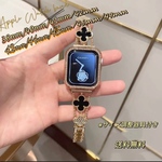 Applewatchクローバーラインストーンチェーンベルト　ローズゴールド×ブラック　全サイズあり