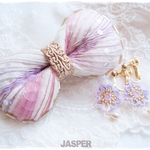 GWお休みをありがとうございました企画!!　Otona ribbonバレッタ&Tatting Laceピアス(イヤリング)セット　collor：ロマンチック