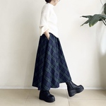 フレアースカート　暖かな微起毛素材　* Navy X Green タータンチェック *　ブラックウォッチ柄