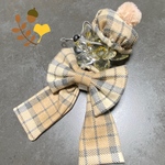 🍂落葉の妖精🍁秋冬✨ベレー帽とりぼんマフラーのセット🐕‍🦺🐇🐈‍⬛小型犬サイズ