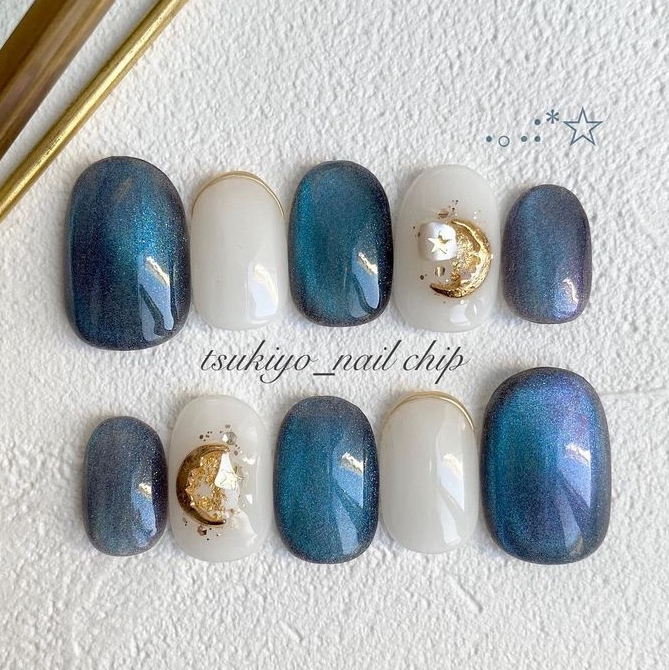 ネイルチップ・付け爪 moon ☾crescent moon night 月 満月 お月見 三日月 夜空 月の