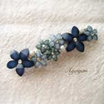 藍色＊お花＊のバレッタ