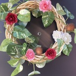 ハンドメイド 花のリース 赤 ピンク 白