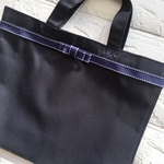 白ステッチ×inkblue横型シンプルリボンのフォーマルバッグ/A4バッグ/サブバッグ/A4横型