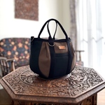 ♥️完成品♥️3900円→3500円　内ポケット2ヶ所付き♥️小♥️　ころりんバッグ　ショルダーバッグ　茶×黒　倉敷帆布　3wayバッグ　　ポシェット　トートバッグ　ファスナー開閉　