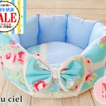 【難有の為、特別価格!!】かわいいペットベッド　レーシーローズブーケ　ブルー（Ｍサイズ）