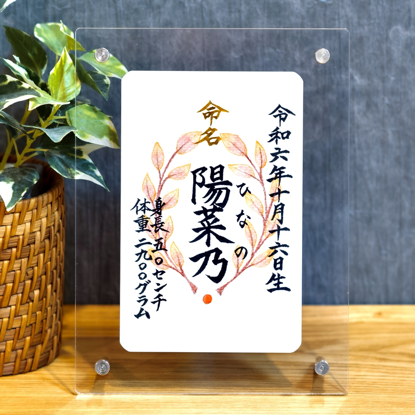 手書きオーダー命名書　「植物」　サンプルオレンジ