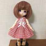 オビツ11サイズ　ボックスプリーツワンピース/あか