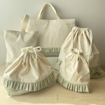 ☆入園入学グッズ☆　ハンドメイド5点セット（フリル）アイボリー×ダスティミント