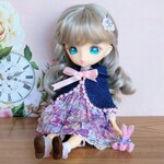 デニムケープ✕紫リボン柄ワンピセット[ニアハルモニアサイズ]