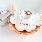 [  bleu floret bib  ]   名入れ  スタイ  刺繍  ガーゼ  出産祝い  ラッピング  女の子  男の子  360°  ラウンド  360度