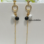 天然石ハウライト&オニキスキレイなチェーンピアス　ハンドメイドピアス