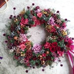 Pleine lune＜fabric＞＊クリスマス＊クリスマスリース＊針葉樹＊プリザーブドクリスマスリース＊豪華＊クリスマスリースお花＊クリスマスリースギフト＊クリスマスリース壁飾り