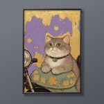 絵画 | イラストポスター42   ☆ 【自動車で遊んでいる猫】