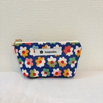 USAコットン　お花　マチ付きポーチ　14cmファスナー