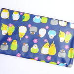 横長通帳ポーチ ＊インコ＆文鳥＊青《再6》