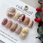 【サイズオーダー】ネイルチップ　クリスマス　ツリー　リース　ツイード