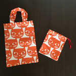 ねこ柄シューズバッグ&コップ袋