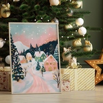 雪の街のポスター / i1977 / クリスマス ピンク　パステル調　インテリアポスター