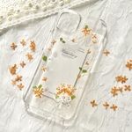 金木犀 ぷっくりリボン iPhone16e対応 iPhoneケース スマホケース 押し花スマホケース 押し花  小花 リース 花束 オレンジ ブーケ 本物のお花