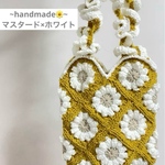 お花　トートバッグ　グラニースクエア　お花モチーフ　マスタードイエロー