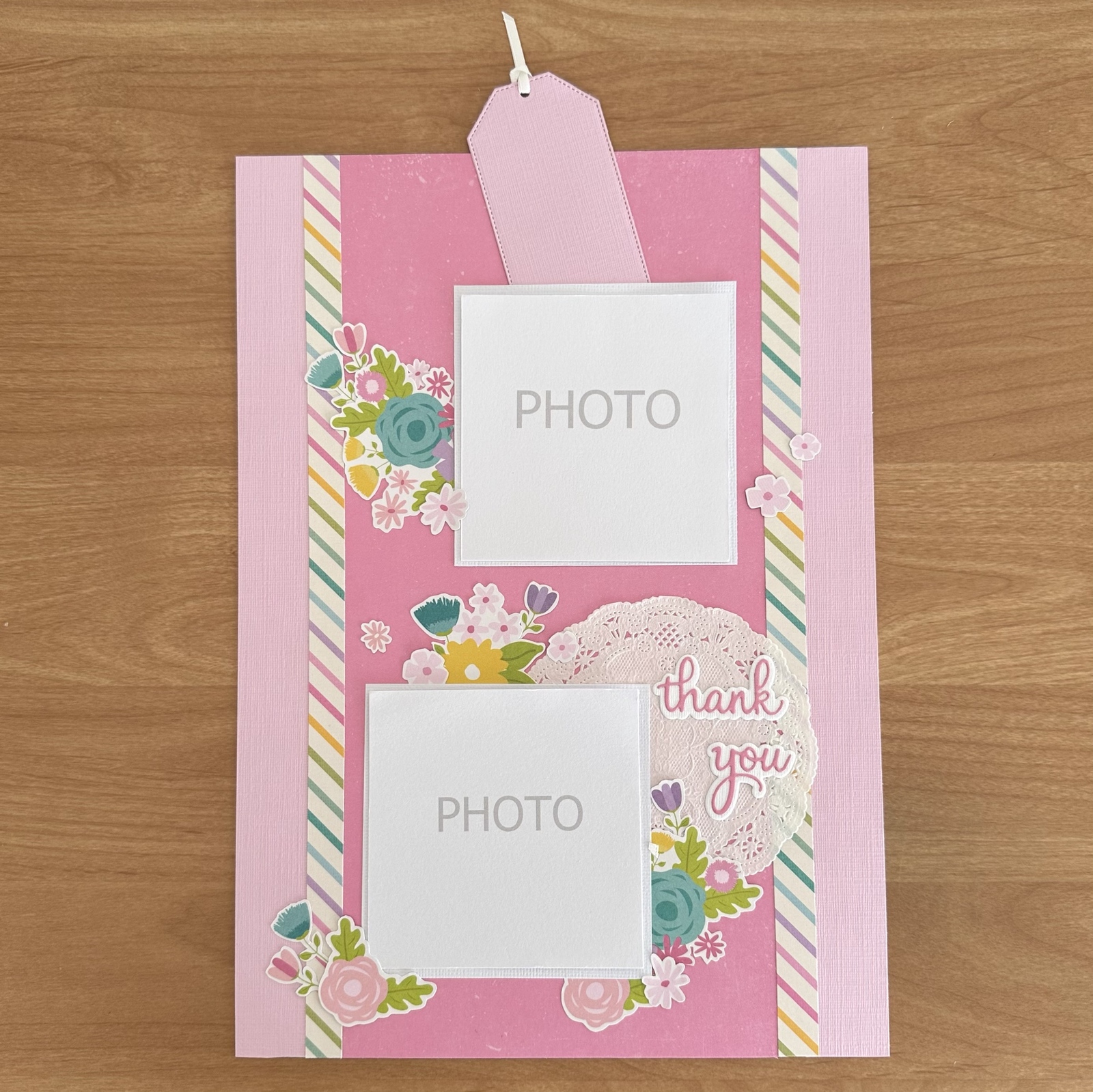 スクラップブッキング A4サイズ 縦 完成品 thank you ＊ピンク