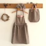 キッズ・ギャザーエプロンセット「brown × pink」