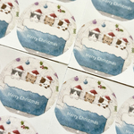 🎄透明水彩画「猫たちのクリスマス　水彩イラストシール」48枚  丸シール クリスマスブーツ　ラッピング　クリスマスシール　猫　ねこ　ネコ　雪　冬　クリスマスプレゼント　クリスマス