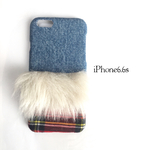 〔a15〕大人かわいい iPhone6・6sケース（チェック・赤・ファー）