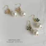 ☆Perl＆Flowerピアス／イヤリング　ベージュ　ブルー☆