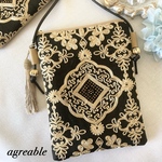 《再販》🥀インド刺繍スマホポシェット　インド刺繍ポシェット　インド刺繍ショルダーバッグ　インド刺繍スマホポーチ　スマホポーチ　インド刺繍ポーチ　スマホショルダーバッグ　ポシェット　フェイクレザー