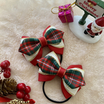 【32】大人可愛い☆クリスマス☆リボンヘアゴム☆赤＆クリーム＆深緑チェック