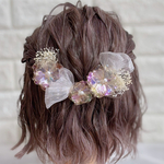 メタルフラワー＆ディップアート ゴールド ヘアアクセサリー