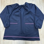 80～150size 花柄 リボンライン ネイビー 長袖スモック