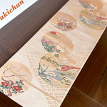 👘新品❣️テーブルランナー　兼　タペストリー　正絹　帯　花鳥花文　大