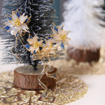 ポインセチアとリボンのアシンメトリー耳飾り-青×白-