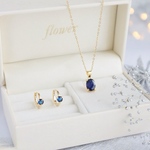 ＜ジュエリーボックス付き＞ Xmasブルーサファイア ネックレス+フープピアス・ノンホールピアス 2点set