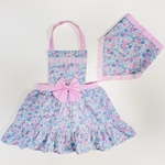 ♡フラワー リボン 水色♡ キッズ用プリンセス風エプロン 三角巾 2点セット
