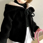 黒アウター☆リカちゃんブライスの洋服(ドール服)フード中ピンクのニット生地☆防寒