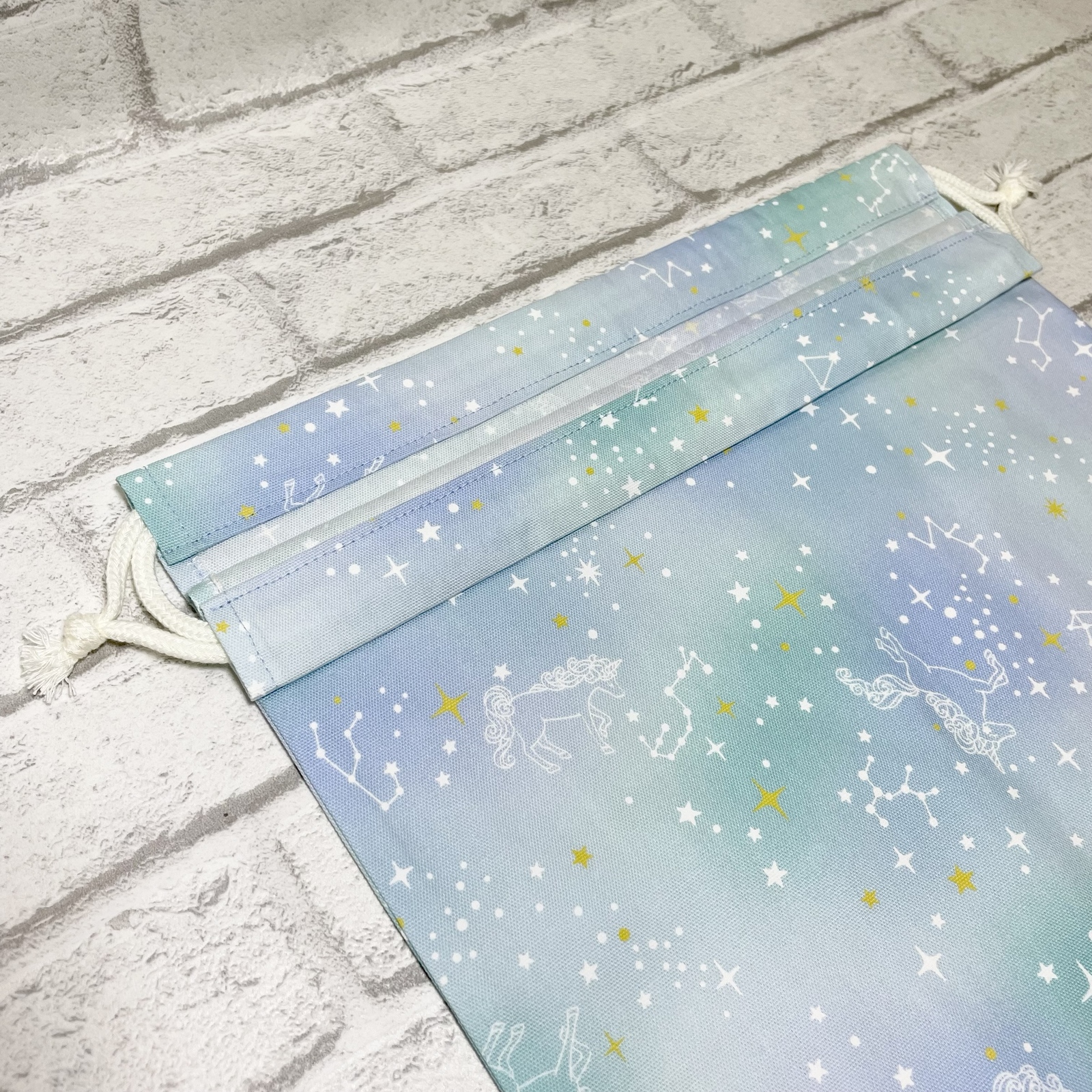 完成品】星座とユニコーン(グリーン)×ミント 入園入学グッズ5点セット