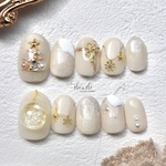 White Xmas Snowdome nail tips クリスマス ホワイト ネイルチップ 白 スノードーム クリスマスツリー リボン 冬 雪 クリスマスネイル 