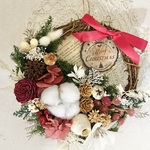 少し大きめ　赤系クリスマスハーフリース（英字新聞を添えて）