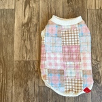 秋冬服　キルトニット　ダックス服　ロングサイズ  パッチワーク　チェック　パステルピンク系　タンクトップ　ペットウエア　秋冬　わんこ服　犬服　犬の服