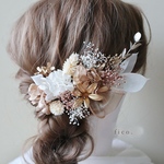 髪飾り〈 F7 〉ヘッドパーツ　ヘッドドレス　ドライフラワー　ドライフラワー髪飾り　ヘアアクセサリー　和装　振袖　袴　結婚式髪飾り　成人式髪飾り　卒業式髪飾り　和装髪飾り　ゴールド　ピンク　かすみ草