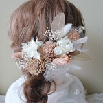 髪飾り〈 E4 〉ヘッドパーツ　ヘアパーツ　ヘッドドレス　ドライフラワー　ドライフラワー髪飾り　ヘアアクセサリー　ウェディング　ブライダル　結婚式　成人式　卒業式　和装　かすみ草　紫陽花　ピンク　