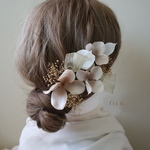 髪飾り 〈 J3 〉　紫陽花飾り　紫陽花アクセサリー　紫陽花ヘアアクセサリー　ピンク　白　かすみ草髪飾り　かすみ草ヘアアクセサリー　かすみ草アクセサリー　くすみカラー　淡色　着物アクセサリー　リボン