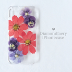 秋の装い コスモスとパンジーの押し花 iPhoneケース 