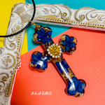 【カトリーナ✝️】ブルー 紫陽花クロス 十字架 ボタニカル レトロ ドライフラワー ガラス ビジュー レトロ ワイヤー キーホルダー バッグチャーム