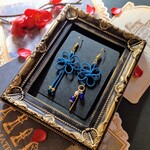 【和風】飾り結びのアシンメトリーピアス（青））【チャイナ】【中華風】【アジアンノット】【着物】【浴衣】】