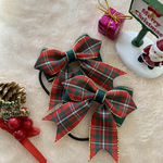 【34☆再販！】可愛い☆クリスマス☆たらりんリボンヘアゴム☆深緑＆赤チェック